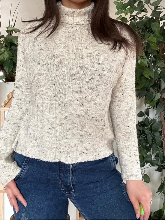 90s Vintage Knit Mock Neck Cropped Sweater Speckled - Picture 3 of 3